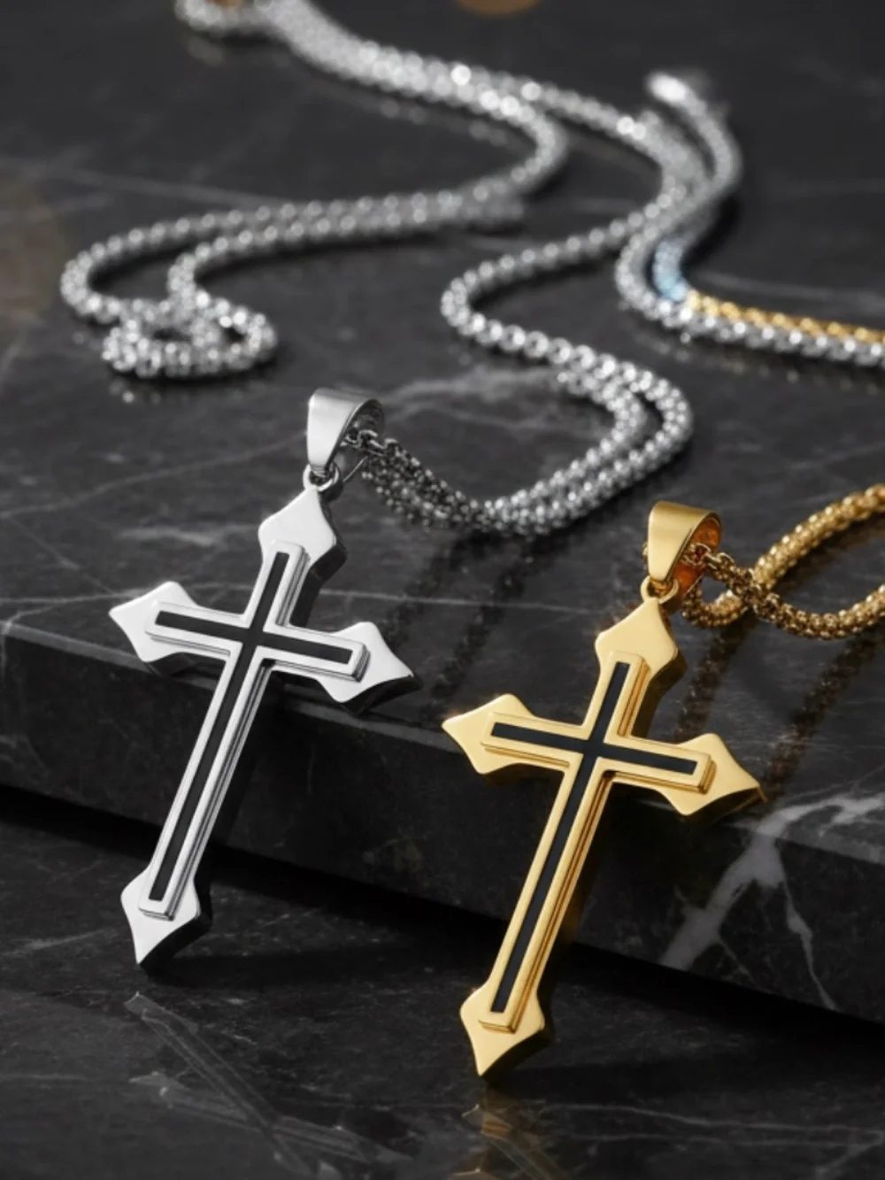 Mens Titanium Stainless Steel‎ Cross Necklace